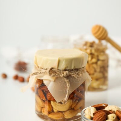 Concept tasty sweet food honey with nuts 185193 128241