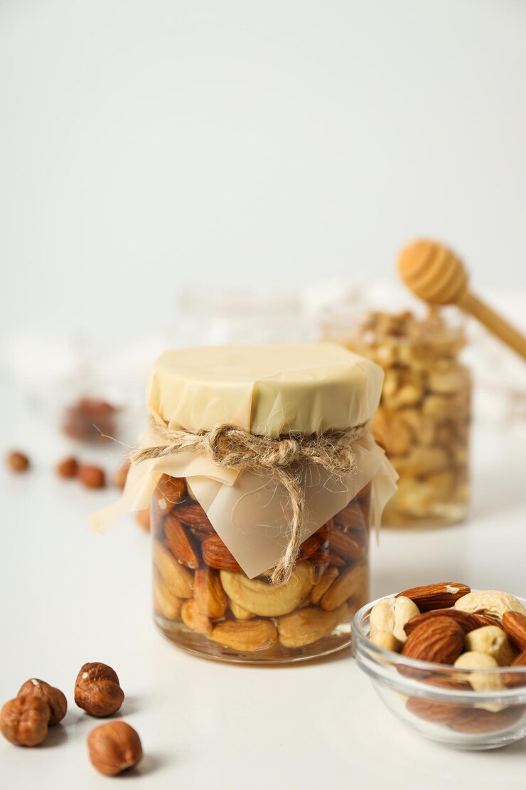 Concept tasty sweet food honey with nuts 185193 128241