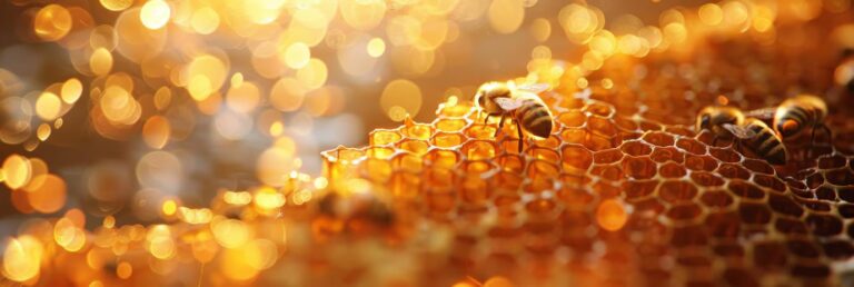Golden honeycomb texture with busy bees work 97843 41298 (1)